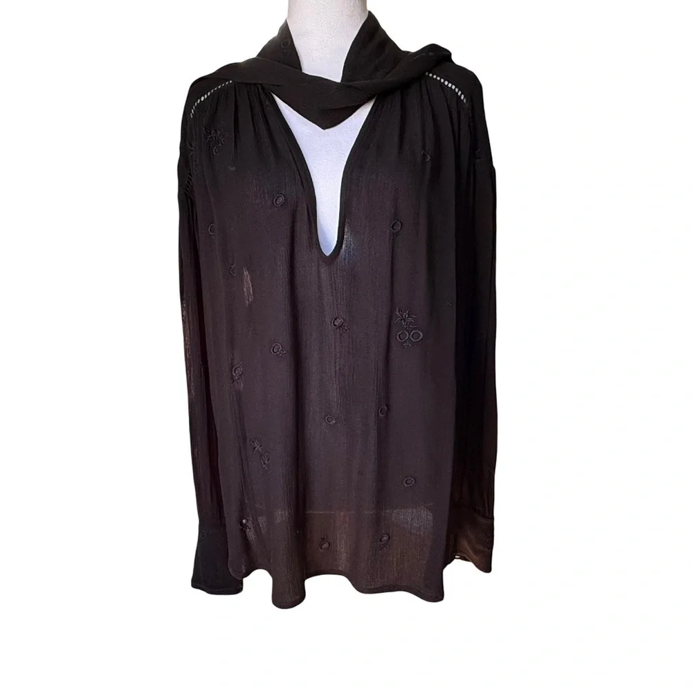 Free People Wishful Moments Peasant Blouse Black Size Medium